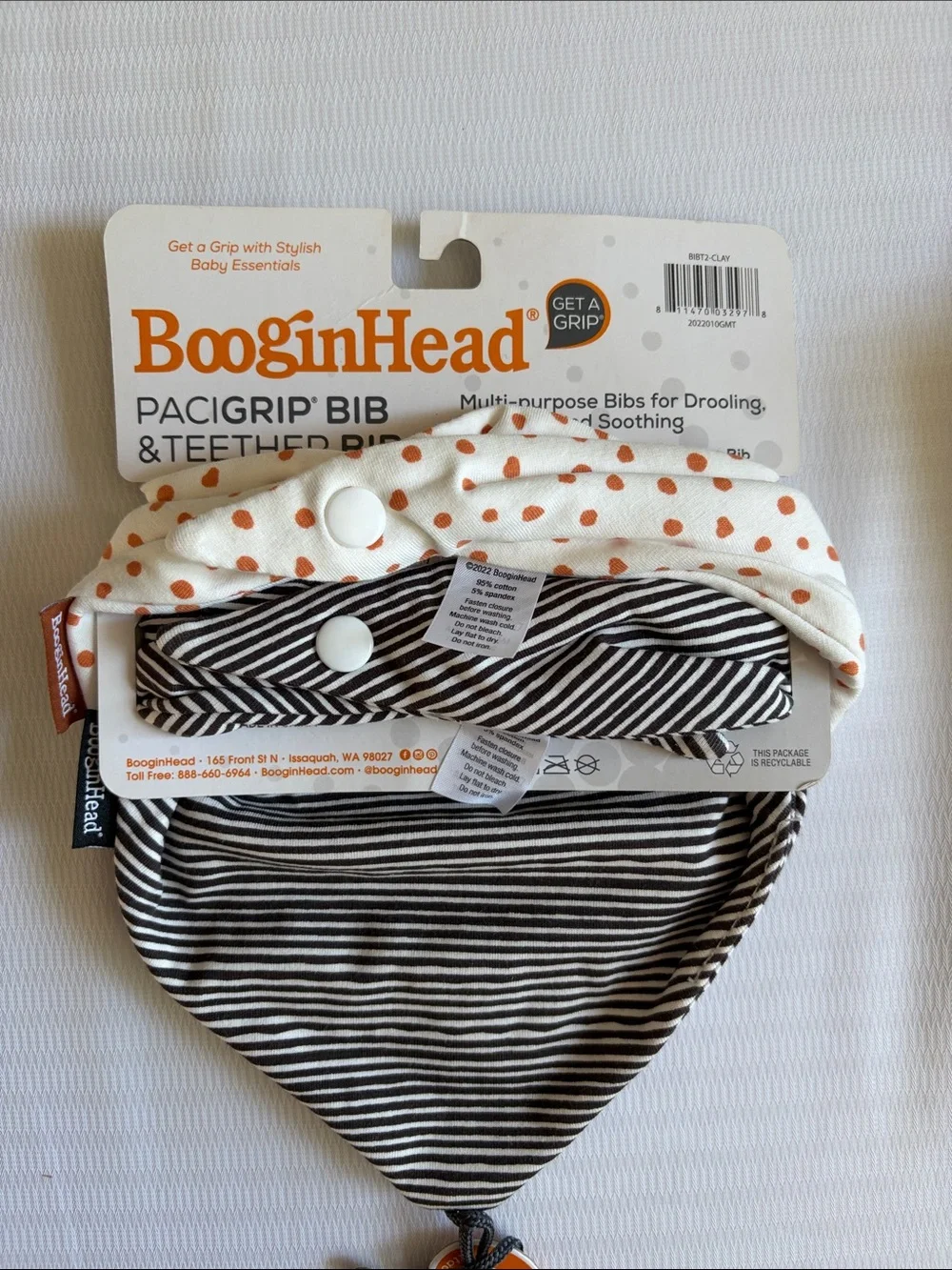 BooginHead Orange Dot Pacigrip Bib & Teether - 2 Pack